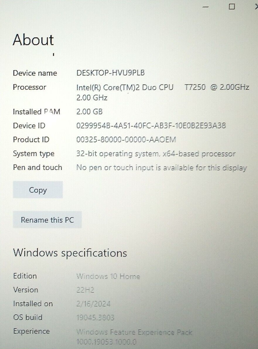 DELL INSPIRON 1520 LAPTOP, INTEL CORE 2 DUO CPU T7250 2 GHz, 2 GB RAM, 160GB HDD