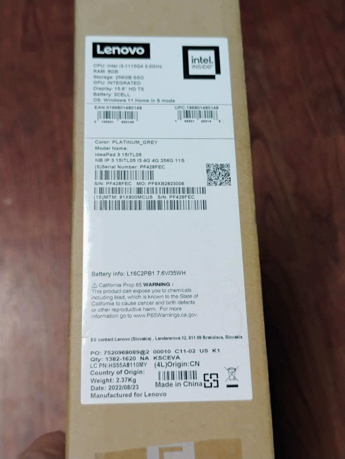 Lenovo 15.6″ HD Touchscreen Laptop Intel i3-1115G4 256GB SSD, 8GB, Win 11 NEW
