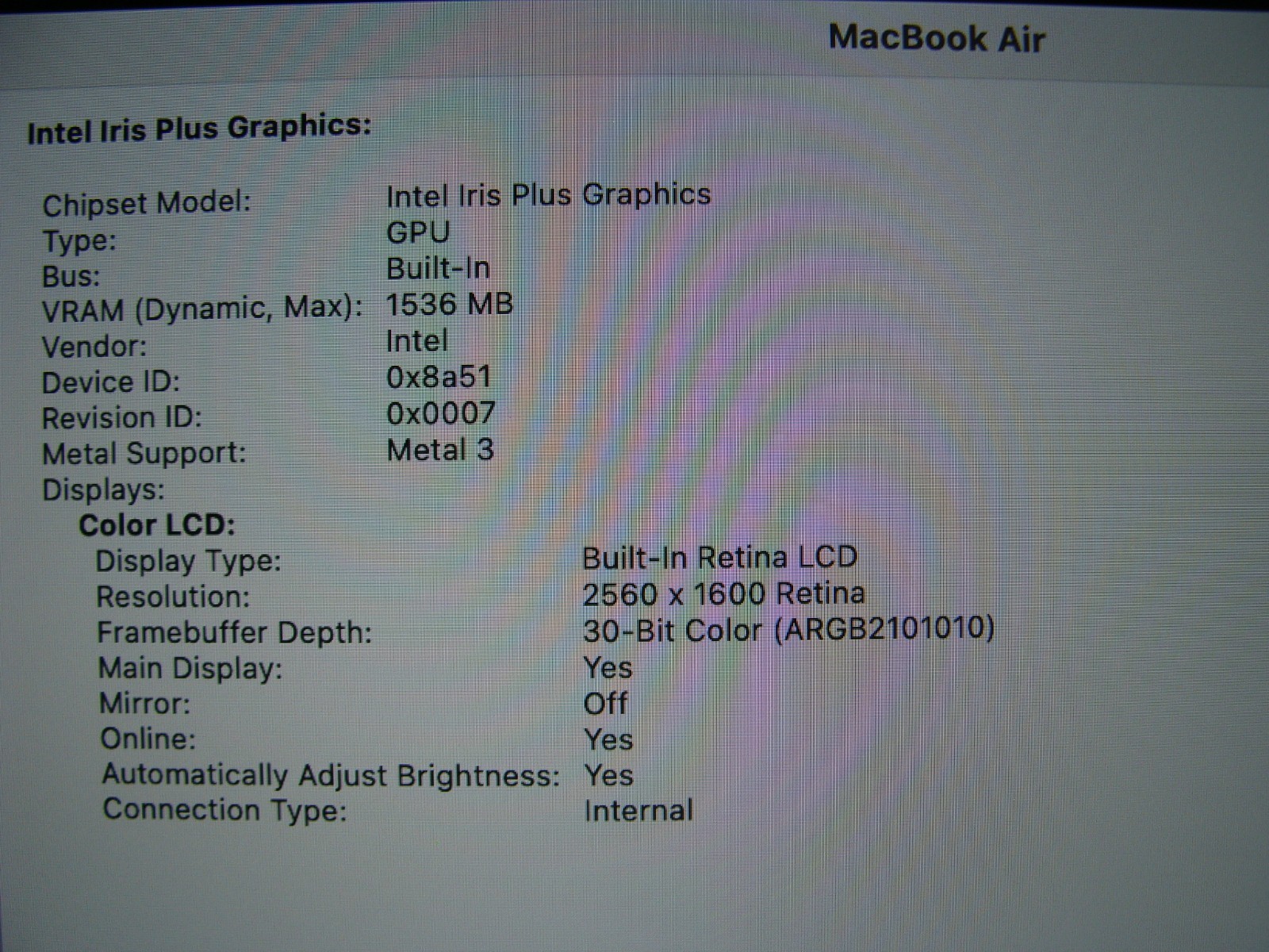 Apple MacBook Air 13.3″ A2179 2020 i5-1030NG7 1.1GHz 16GB 256GB Sequoia MVH2LL/A