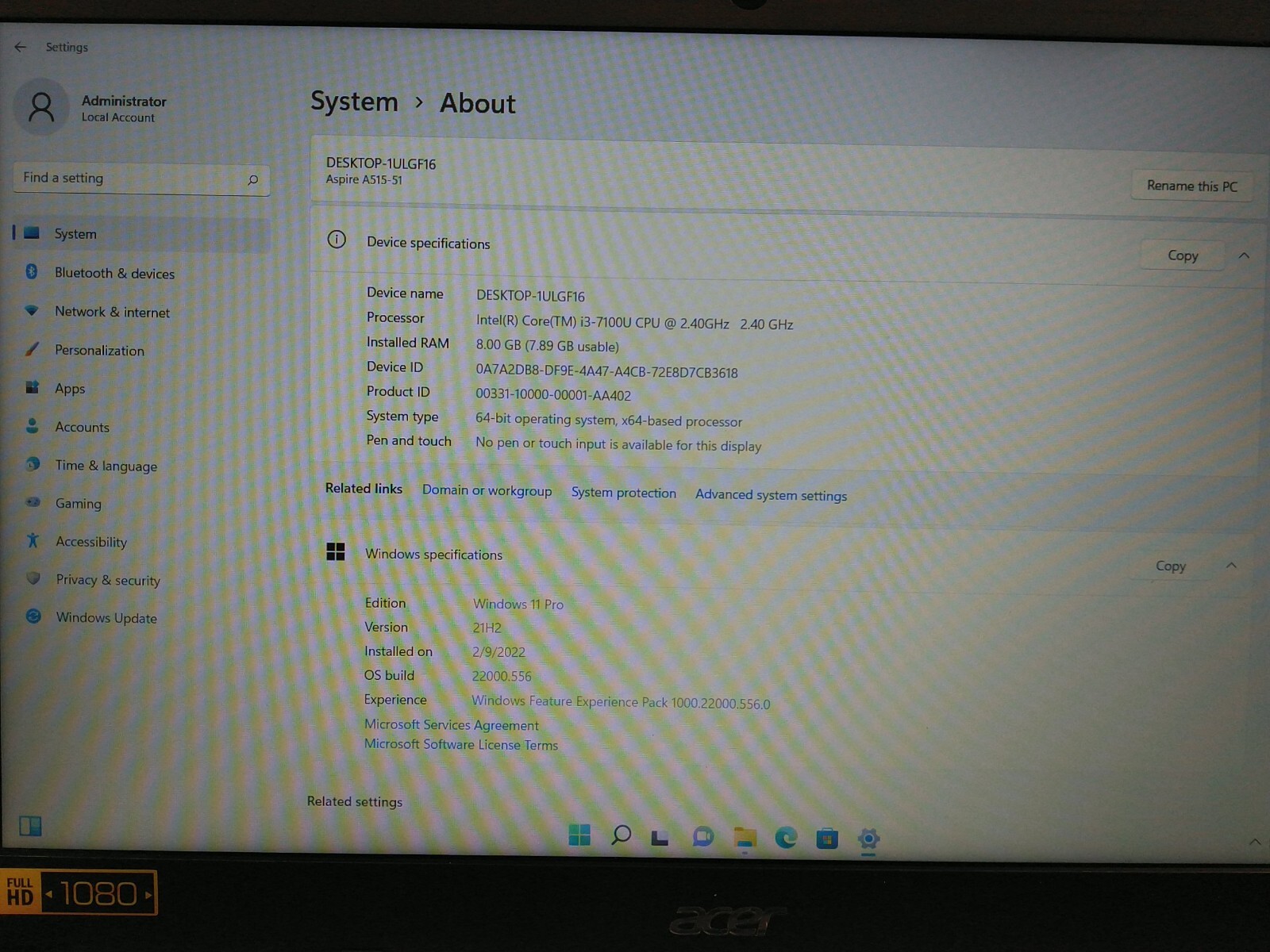 Acer Aspire A515-51 i3-7100U 2.4GH 8GB Ram 256GB SSD*READ NXGP4AA0027230AFA23400