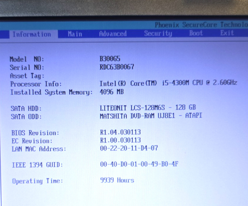 Getac B300 G5| Intel Core i5-4300M| 4GB RAM| 128GB SSD| No OS| 9939 Hours