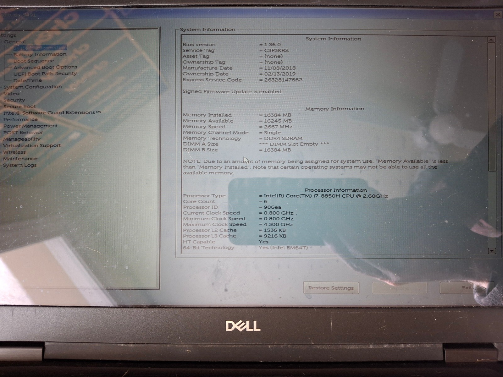 DELL LATITUDE 5491 14″HD Intel Core i7-8850H 2.6GH 16GB Ram 512GB SSD Win11Pro