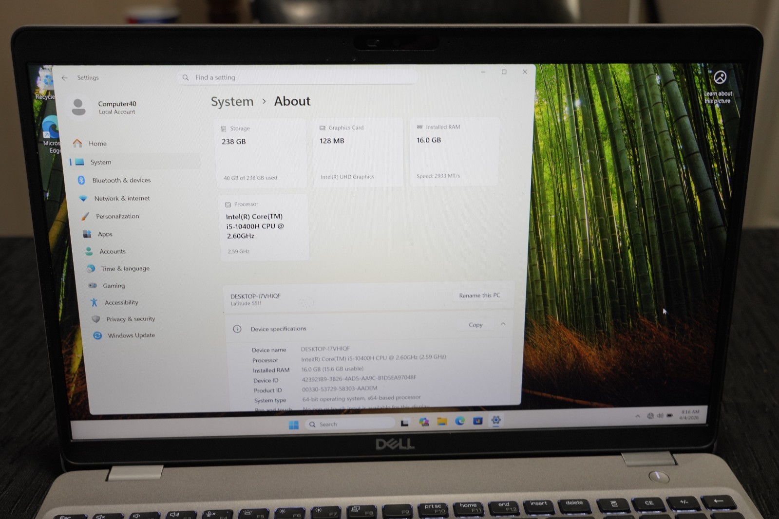 2020 Dell Latitude 15 5511 i5-10400H 16GB RAM 250GB HDD 15.6″ HD PRO Fingerprint