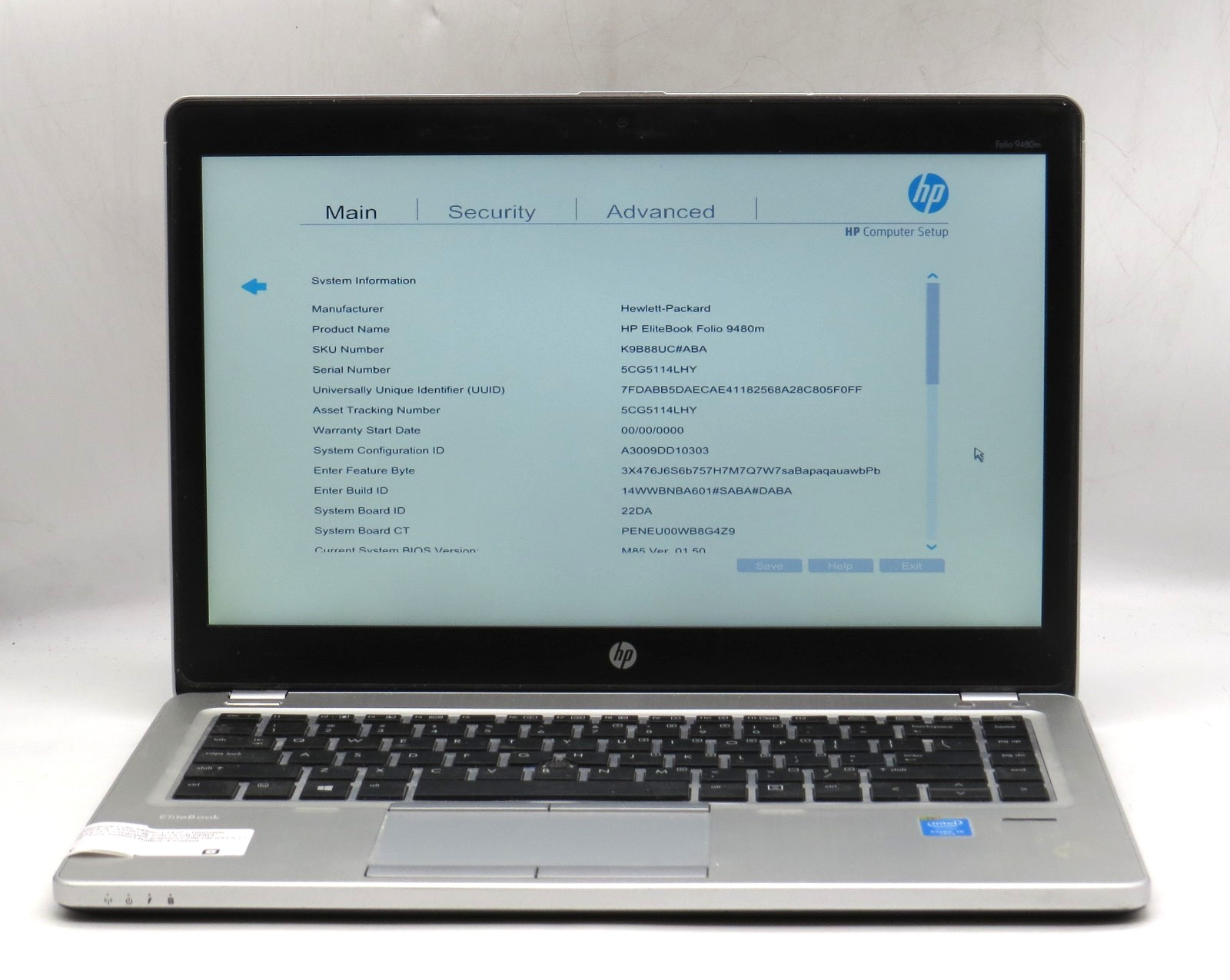 HP EliteBook Folio 9480m | i5-4310U @ 2.00GHz | 8GB DDR3 | 256GB SSD | No OS