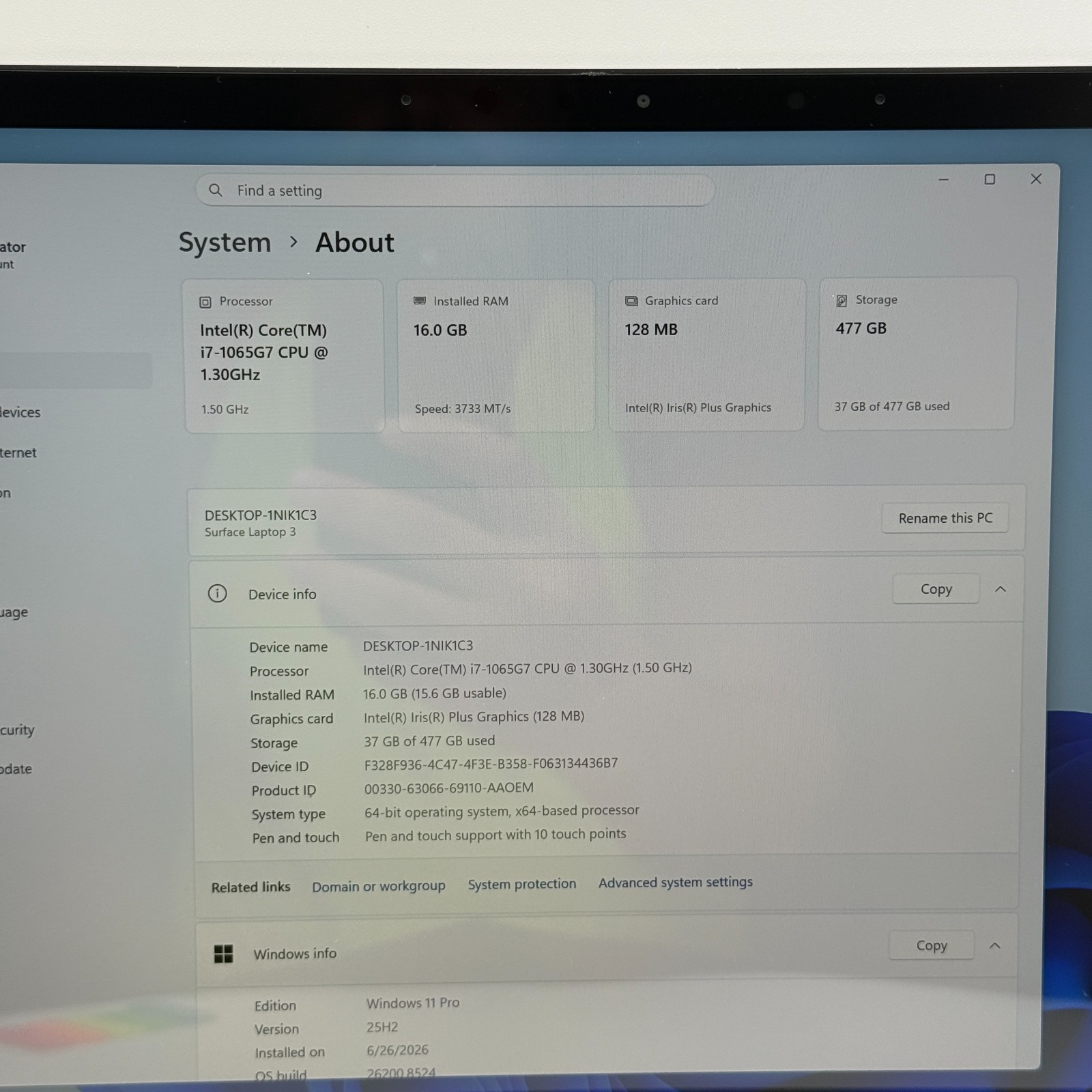 Microsoft Surface Laptop 3, 1872 i7-1065G7 1.30GHz 16GB RAM 512GB SSD Win 11 Pro