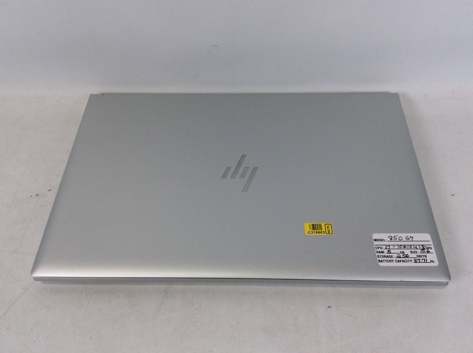 HP EliteBook 850 G7 I7-10610U 1.8GHZ 8GB RAM 256GB + Charger Battery Cap 87%