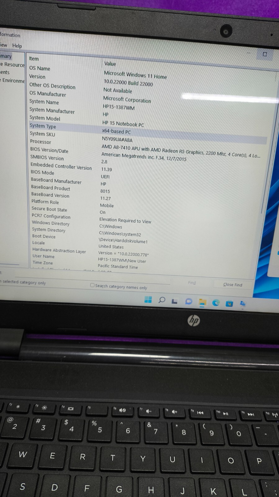 HP 15-1387wm 15.6″ Touchscreen ( AMD A8 @ 2.20GHz, 4GB Ram, 500GB HDD ) Win 10