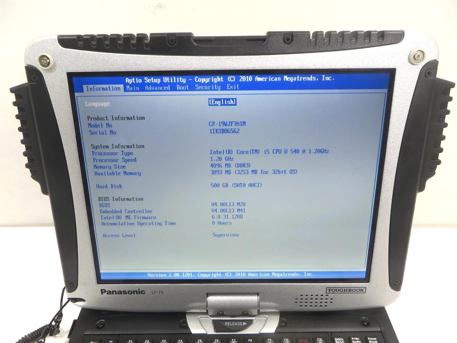 Panasonic CF-19 Core i5 U540 1.20GHz 4GB 500GB HHD – No Windows – 00 Hours
