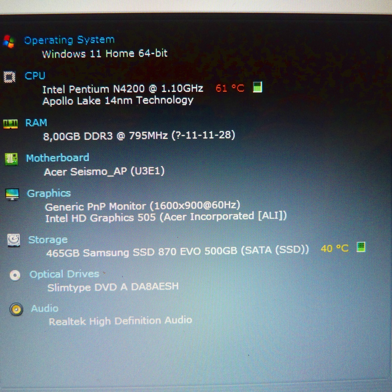 Acer ES1 732 Business UltraBook 17 inch l 500GB SSD Windows 11 l 8GB RAM…
