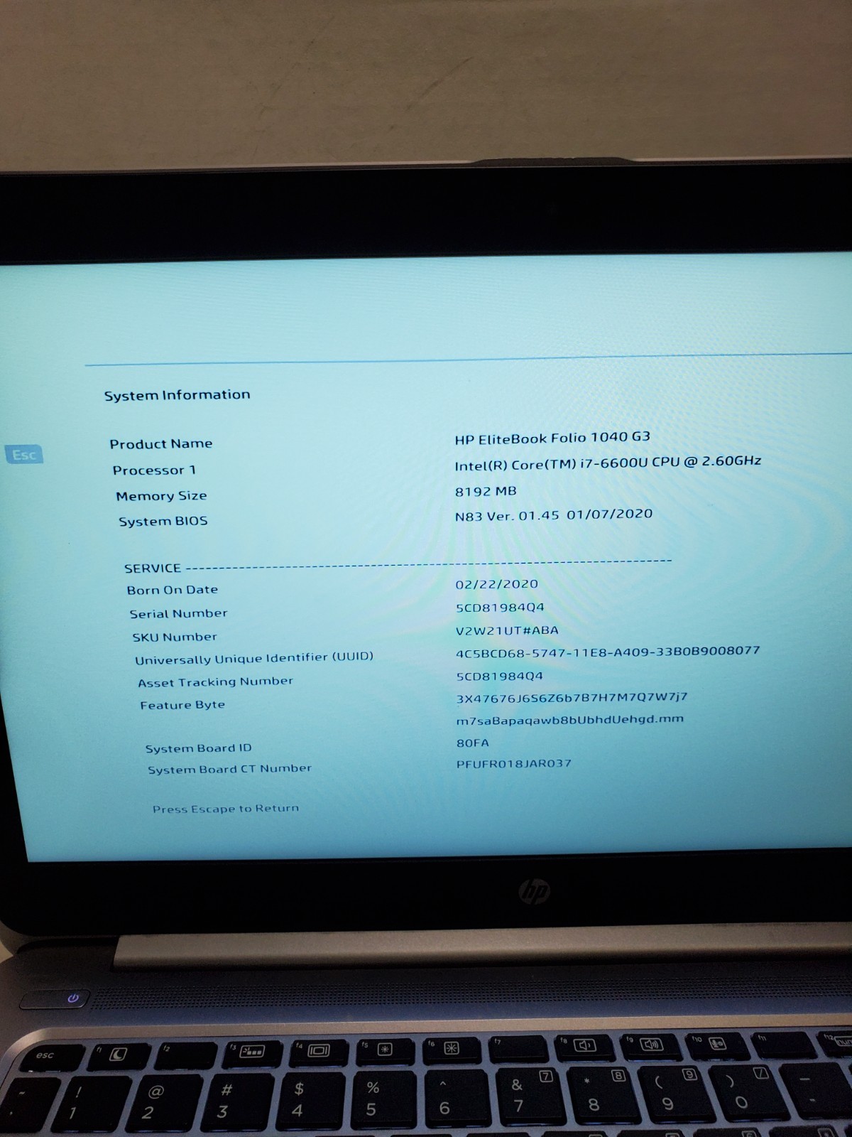 HP EliteBook Folio 1040 G3 14″ i7-6600U 8GB RAM No SSD/OS/BATTERY! BIOS PW! #69