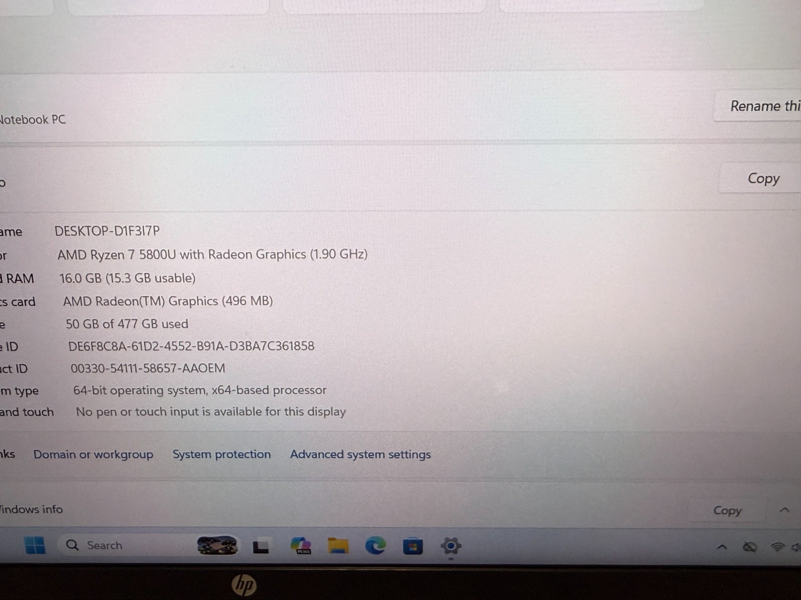 Hp Probook 455 G8 AMD Ryzen 7 5800U 1.90Ghz 16GB M2-512SSD W11P