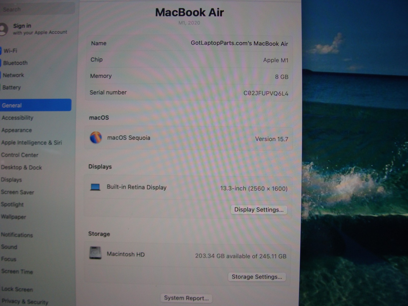 Apple MacBook Air A2337 13.3″ M1 2020 8CPU/7GPU 8GB 256GB OS Sequoia space gray