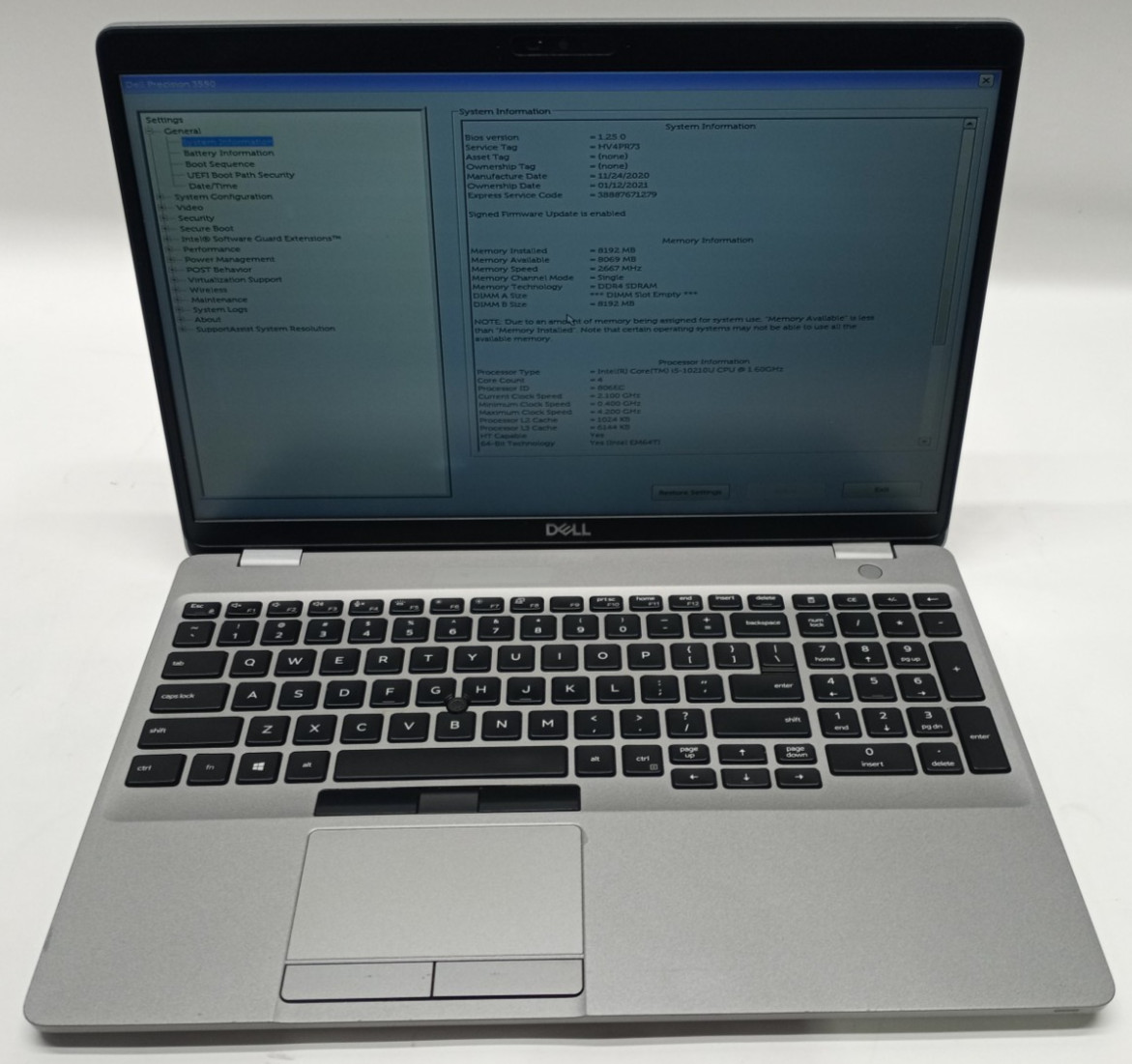Dell Precision 3550 15.6″FHD i5-10210u@1.60GHz 8GB RAM 256GB NVMe No OS MC498*!