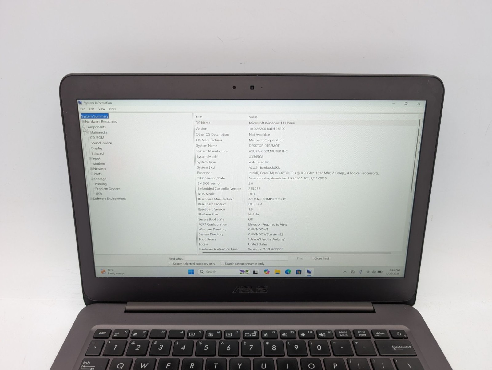 Asus UX305CA 13.3″ Laptop m3-6Y30 8GB RAM 256GB SSD Win11 Home
