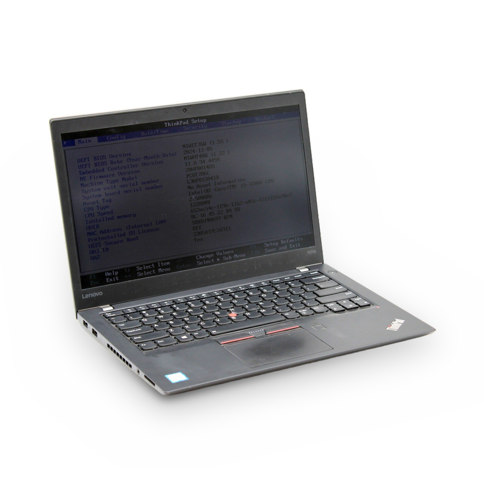 Lenovo ThinkPad T470S 14in i5-7200U 2.5GHz 12GB RAM FHD No OS, Drive, Power Cord