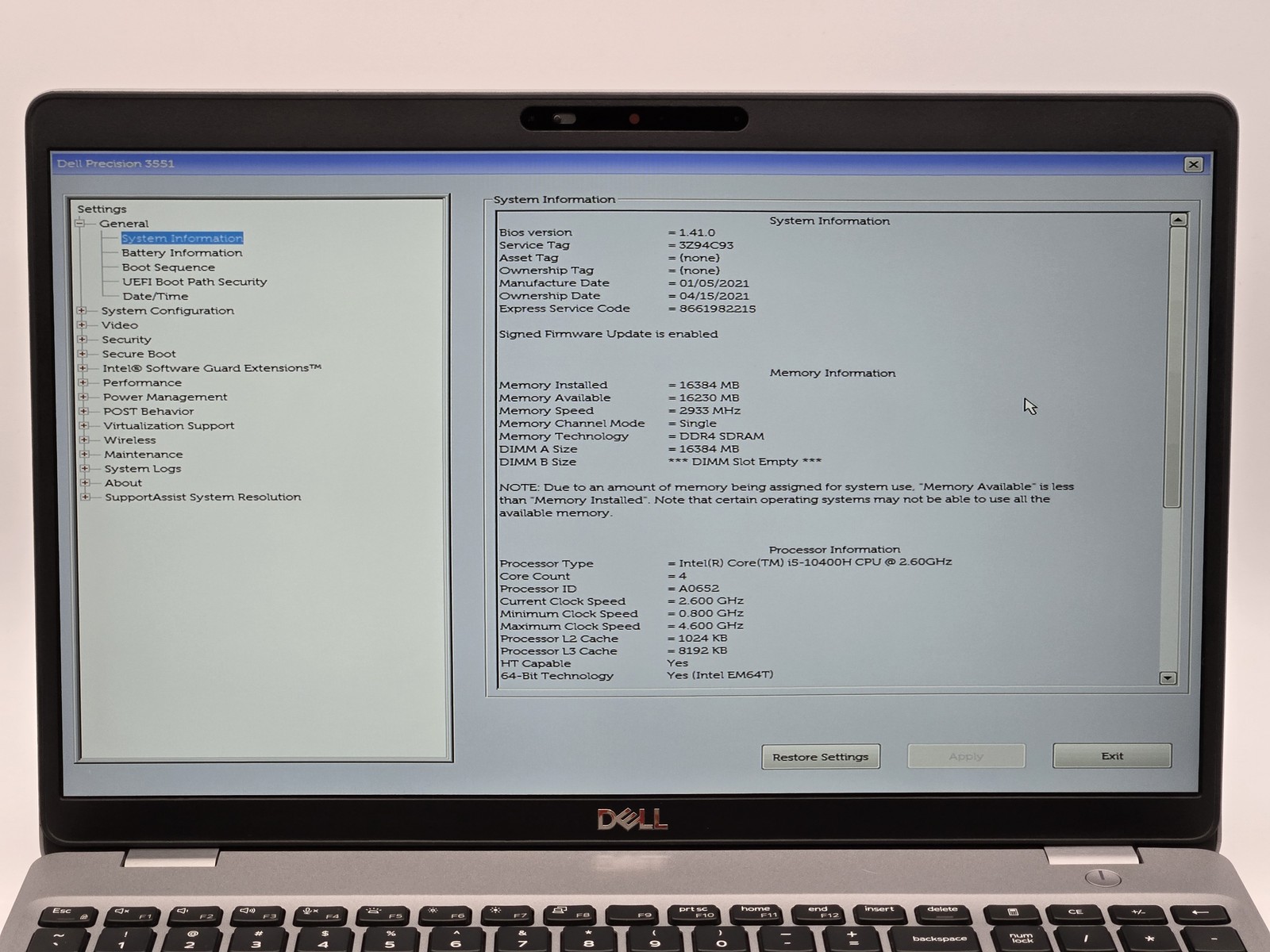 Dell Precision 3551 15″ FHD Touch I5-10400H 512GB SSD 16GB W11P Backlit 4G LTE