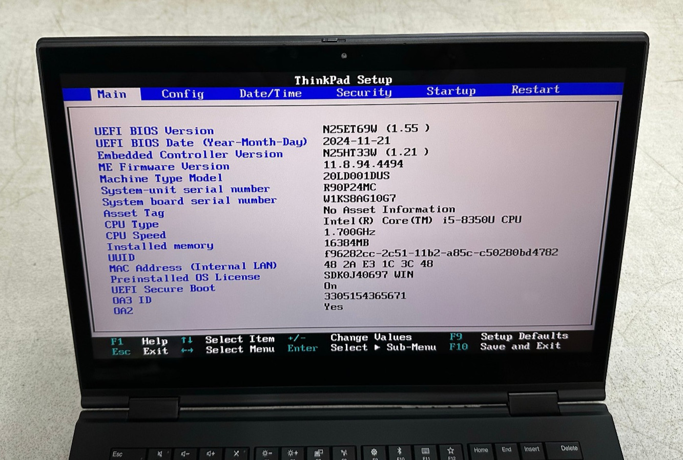 Lenovo ThinkPad X1 Yoga 3rd Gen (i5-8350U, 16GB RAM, Boot to Bio) NO SSD/ADAPTER