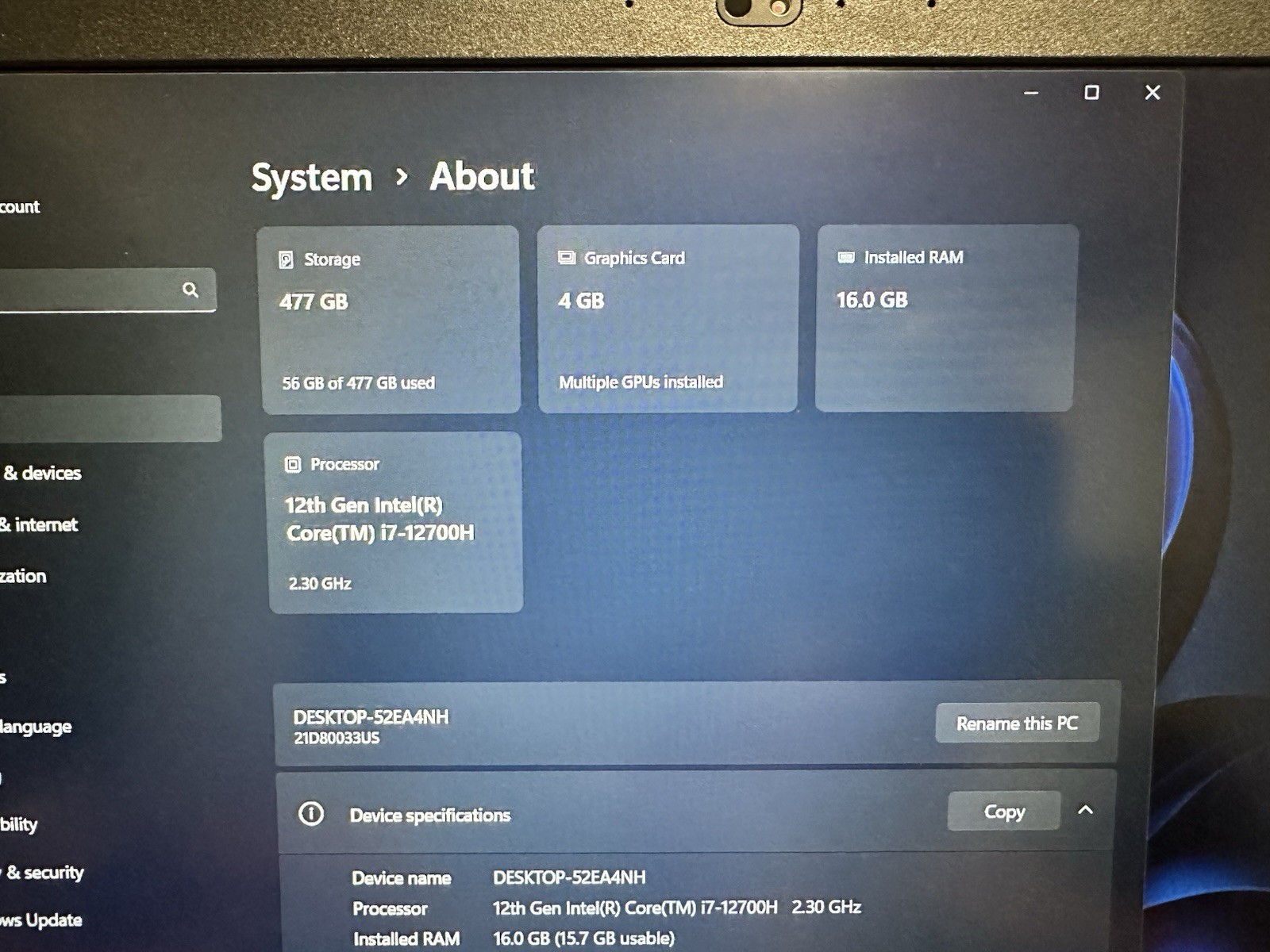 Lenovo Thinkpad P15v Gen 3 i7-12700H 512GB SSD 16GB DDR5 NVIDIA T600 W11P