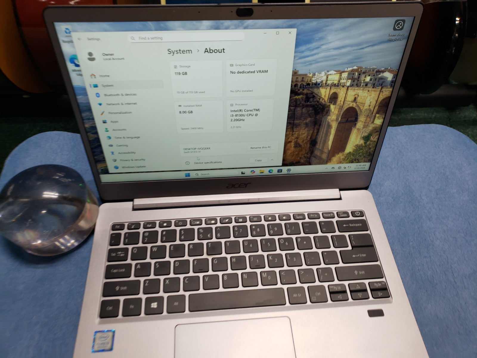 Acer N18H2 laptop SF313-51-39BU i3-8130u 2.20 ghz 8gb ram 128gb ssd for parts
