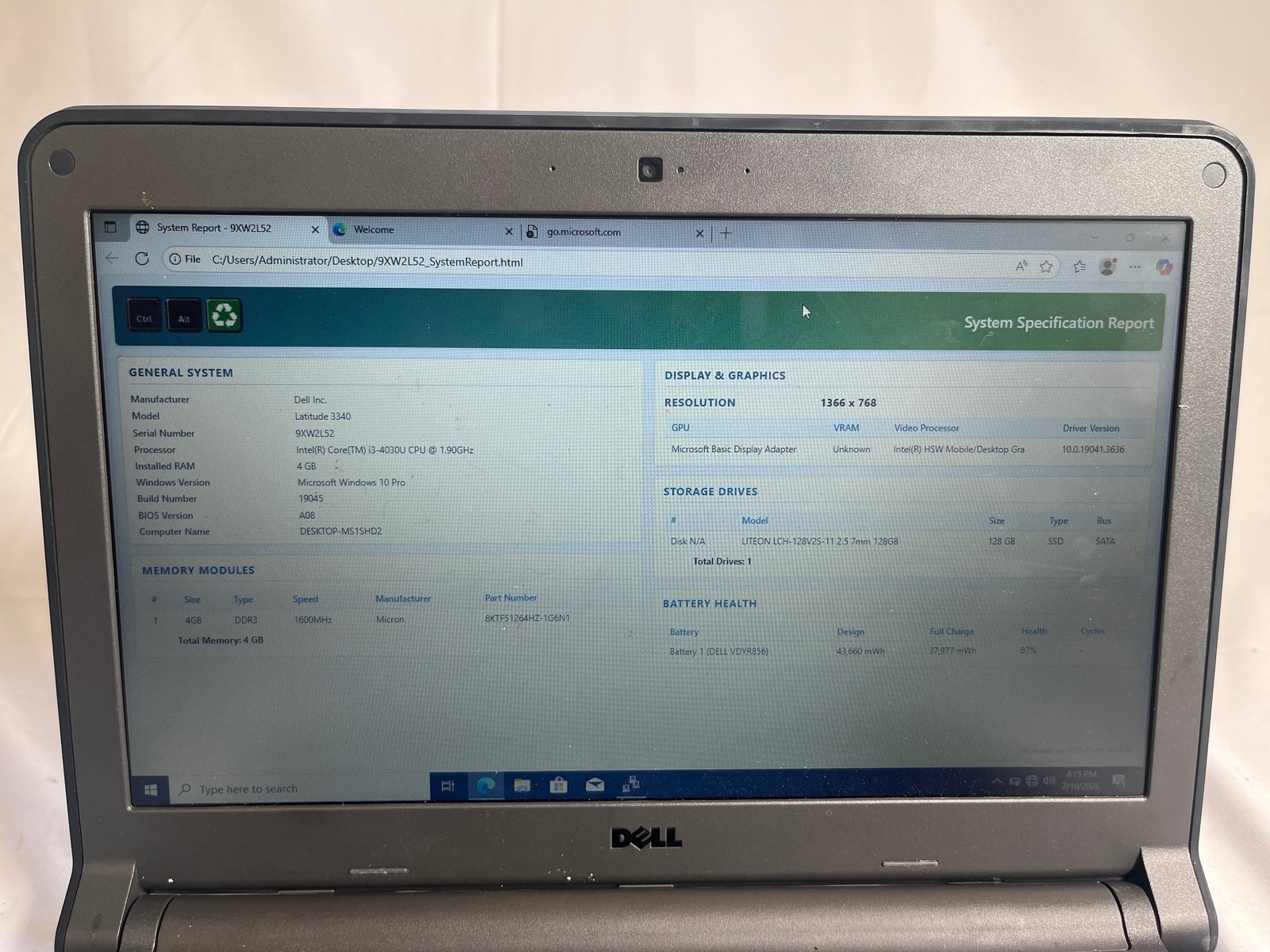Dell Latitude 3340 i3-4030U 1.9GHz 4GB 128GB SSD 13.3″