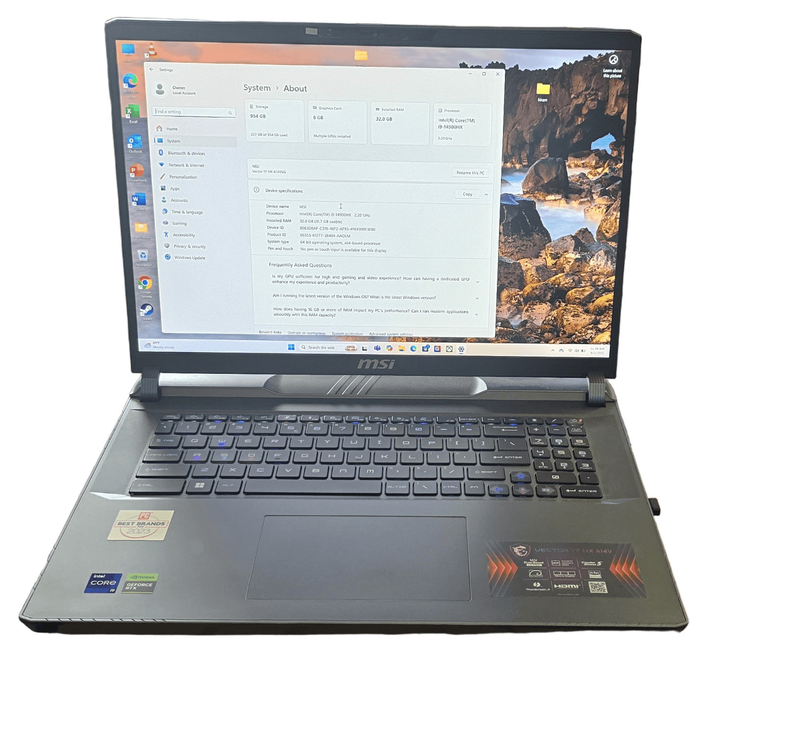 MSI Vector 17 HX A14VGG-219US Intel i9 14th Gen 32GB 1TB SSD 17.0″ QHD QHD+ Gray