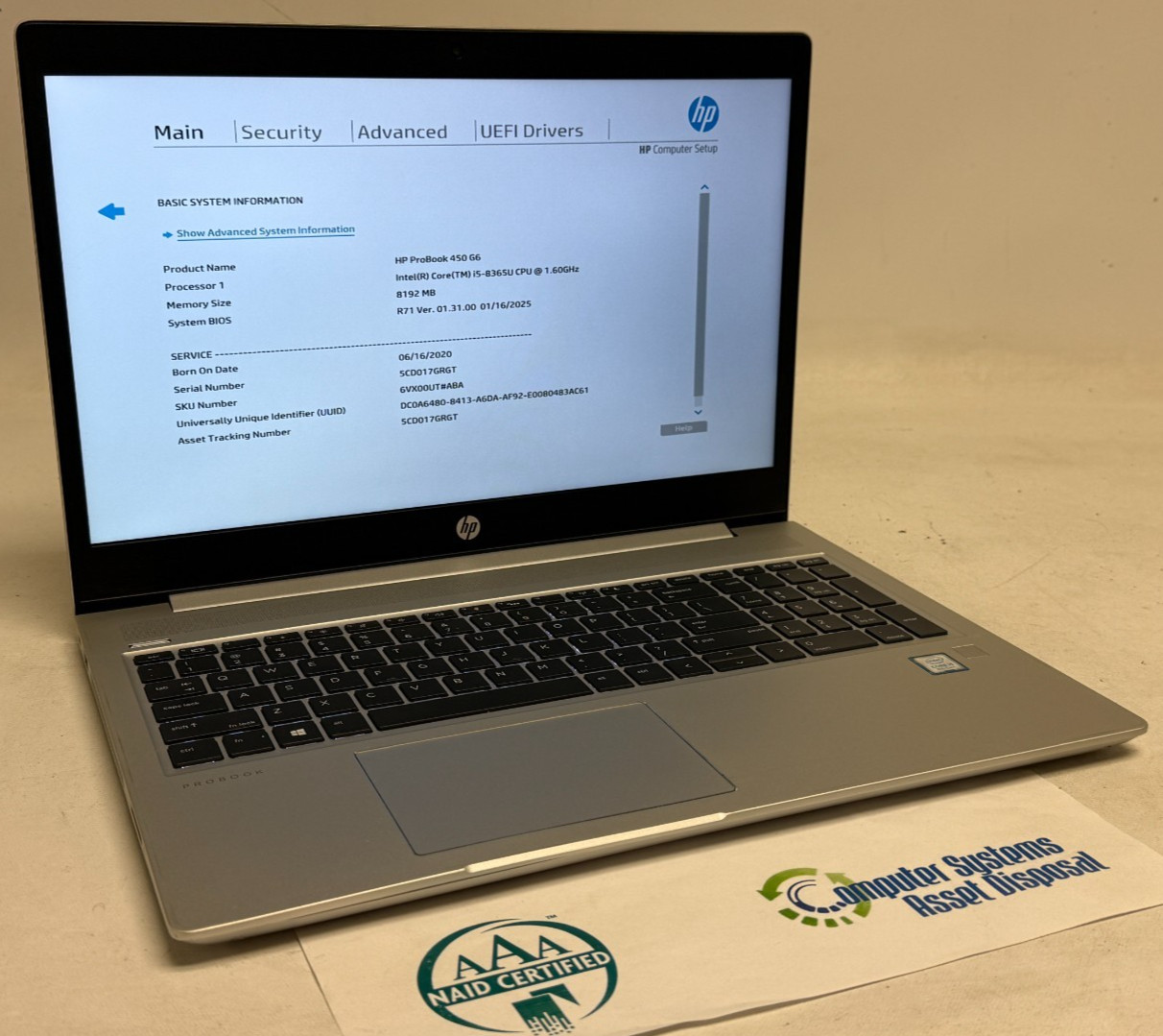 HP ProBook 450 G6 15.6″ (i5-8365u 1.60GHz – 8GB RAM – 256GB SSD – Win11Home)