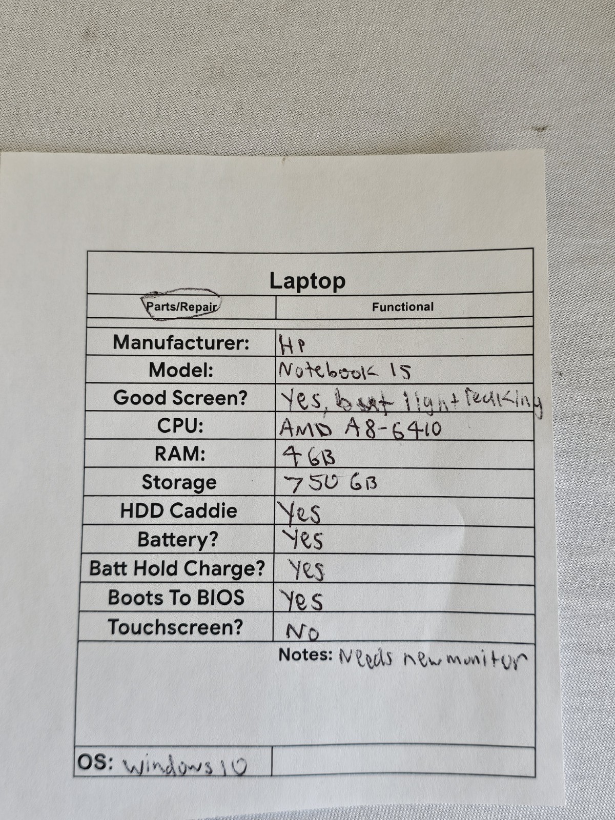 HP Notebook 15 Laptop – AMD A8-6410 – 4GB RAM – 750GB HDD – Win 10 – Read Desc.