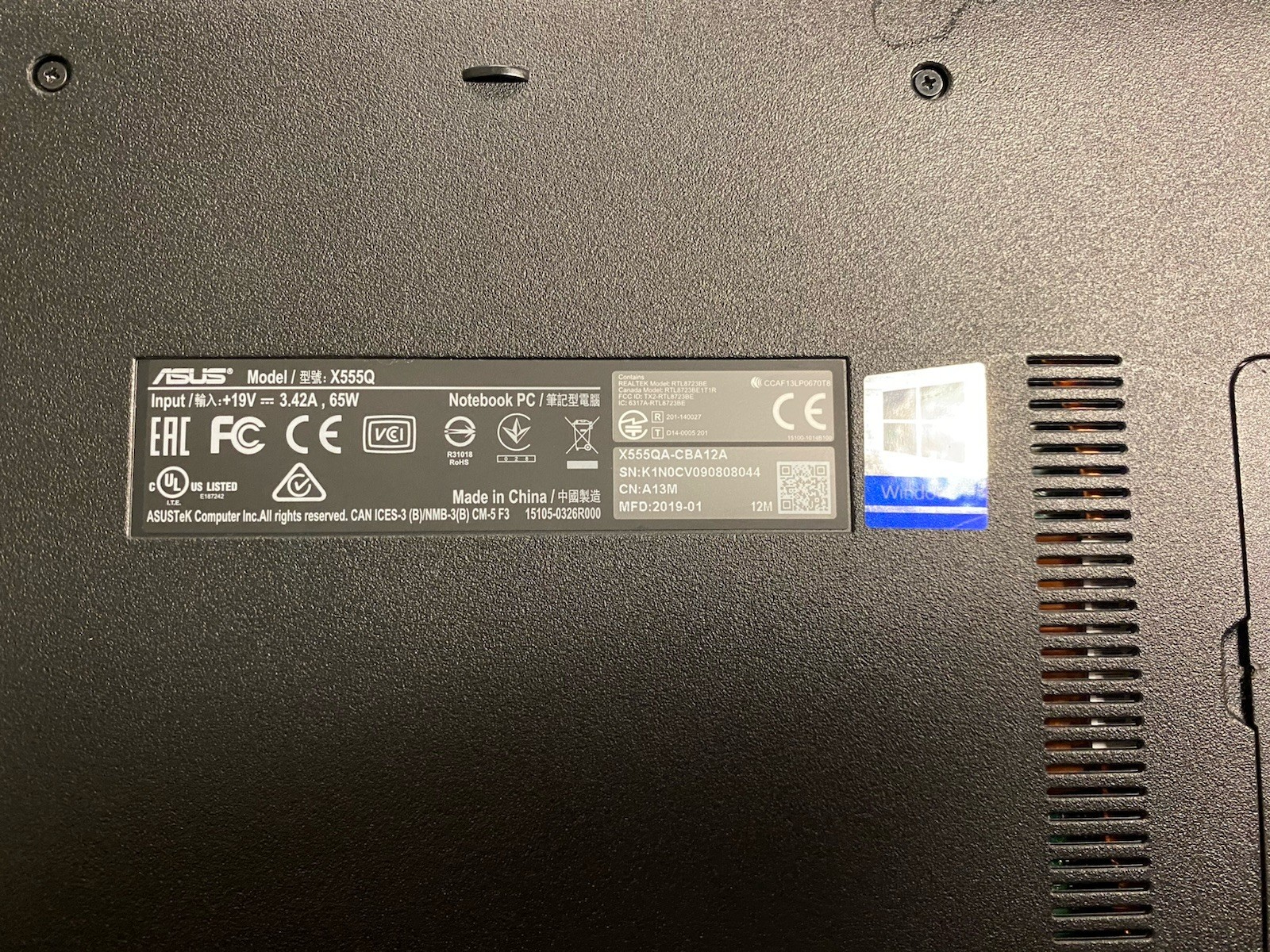 ASUS X555Q Laptop AMD A12-9720P 8GB RAM 120GB SSD Windows 10 Working