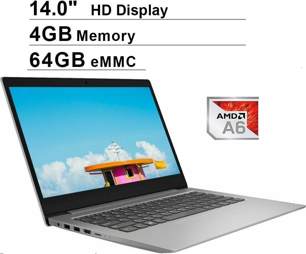 Lenovo IdeaPad 14″ HD WLED AMD A6-9229e 4GB 64GB eMMC Win 10 Laptop
