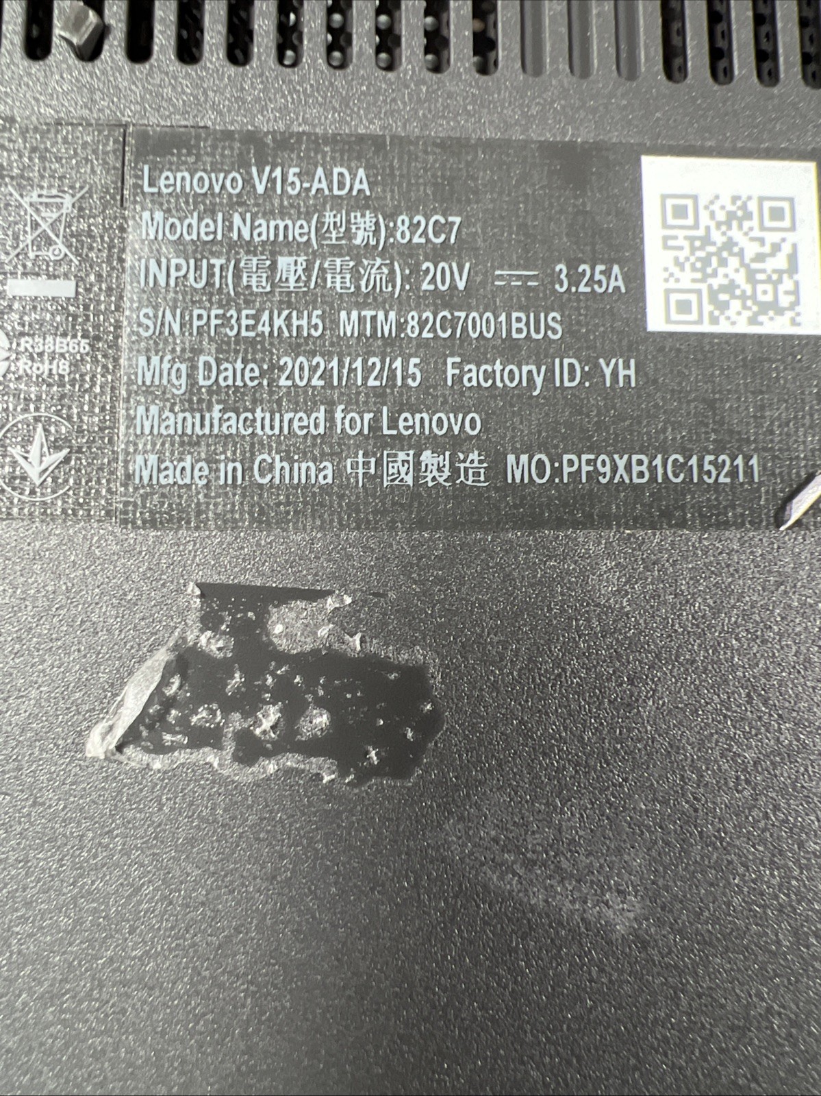 LENOVO V15-ADA AMD ATHLON GOLD 3150U 8GB RAM **NO HD/ NO CADDIE/ NO OS