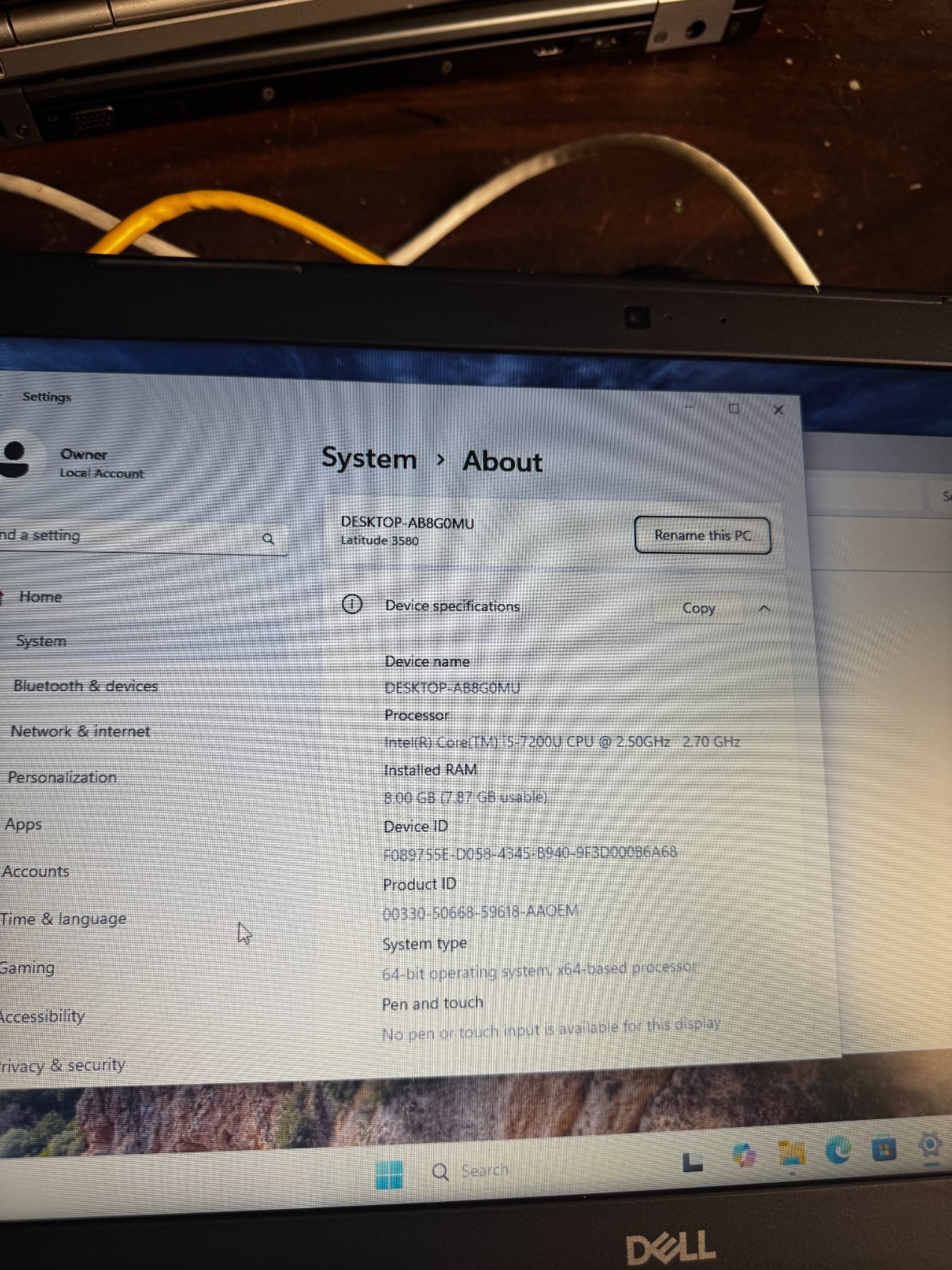 Dell Latitude 3580 Core i5-7200U, 8GB RAM, 500GB SSD, Win11 PRO #3399