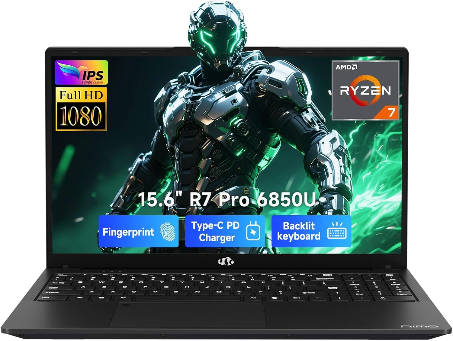 NIMO 15.6″ Light Gaming Laptop 8 Cores AMD Ryzen 7 Pro 6850U 32GB RAM 1TB SSD