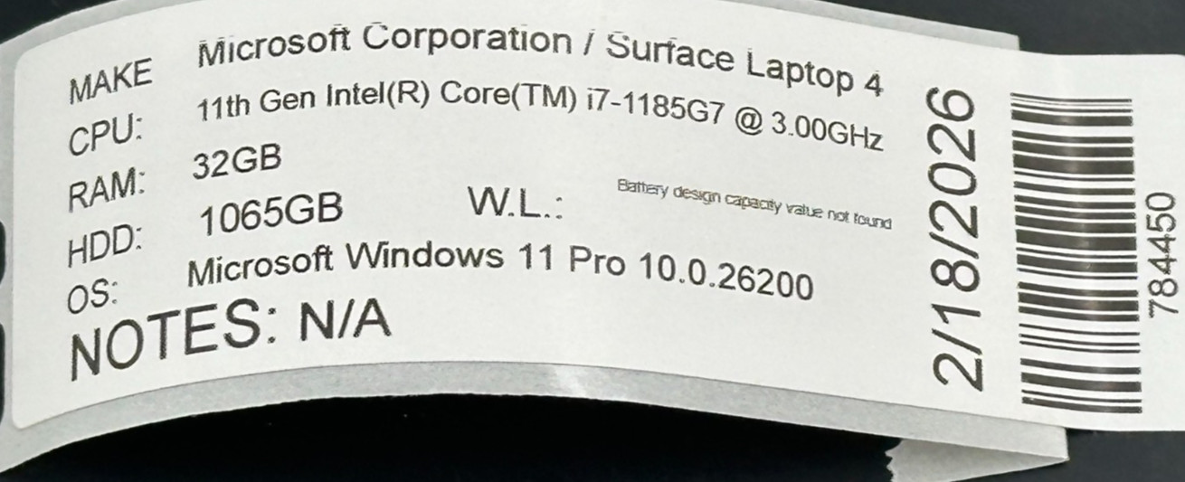 MICROSOFT SURFACE 4 LAPTOP CORE i7-1185g7 @ 3.00Ghz 32GB RAM 1TB SSD (lp661)