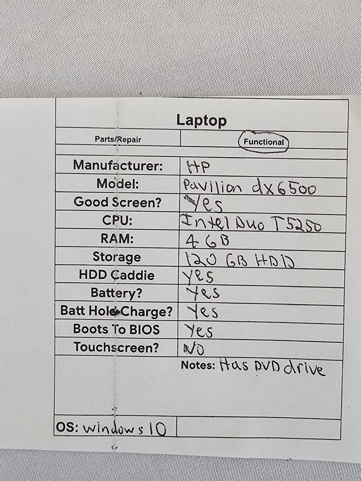 HP Pavilion dx6500 Laptop – Intel Duo T5250 – 4GB RAM – 120GB HDD – Windows 10