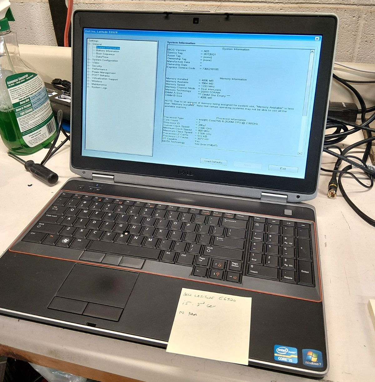 Dell Latitude E6520 – Intel Core i5 2nd Gen – NO RAM – NO HDD – FOR PARTS #516