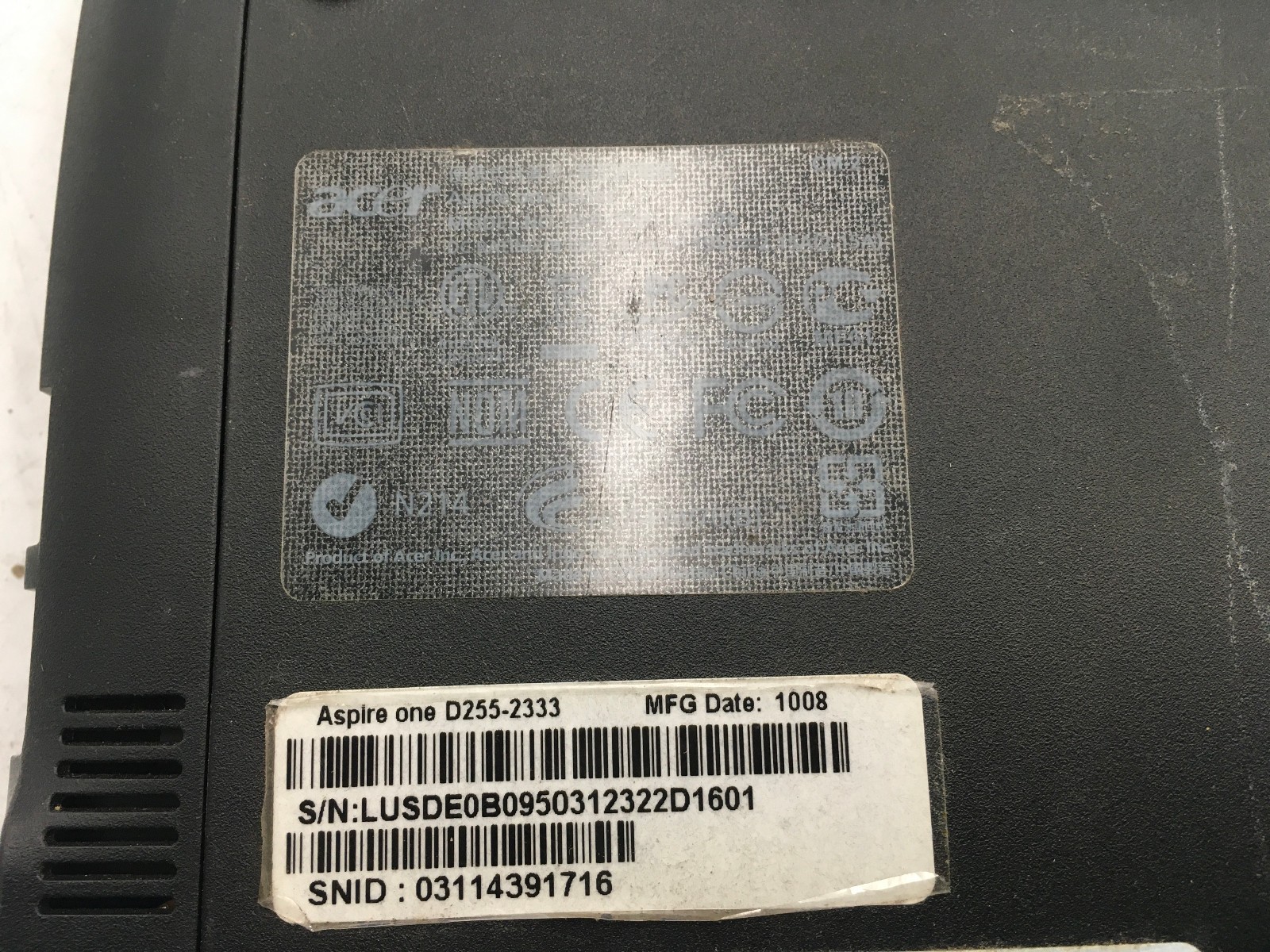 ACER ASPIRE ONE PAV70 – BOOTS TO BIOS – INTEL ATOM N450 – 1GB RAM -READ DESC- BB