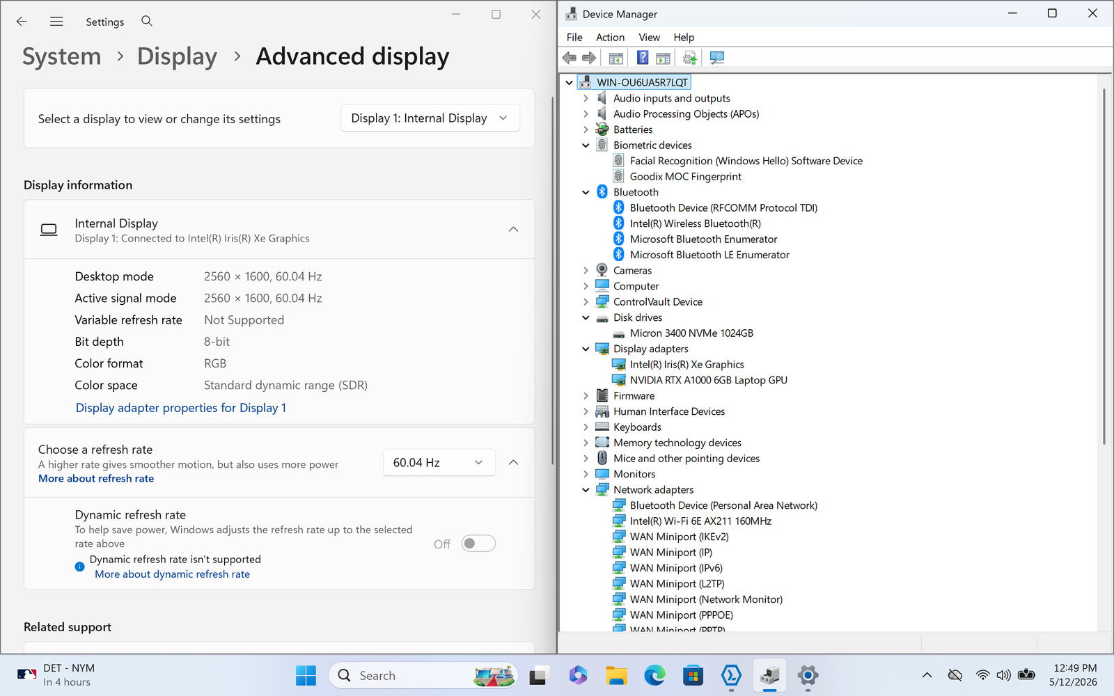 Dell Precision 5480 14″ 2560 x 1600 Touch I7-13800H 1TB SSD 32GB W11P RTX A1000