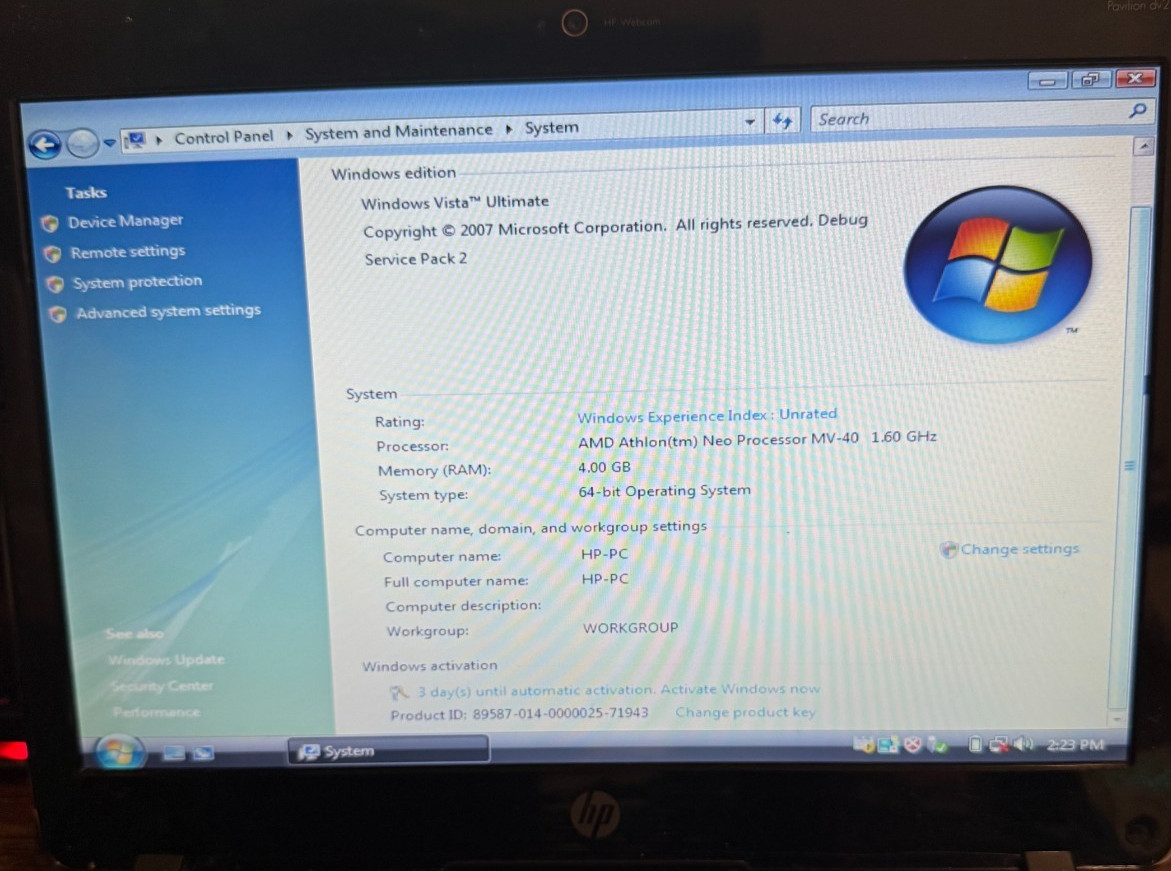 Nice! HP PAVILION dv2-1039wm 500GB HDD 12.1″ 4GB Ram, read free ship