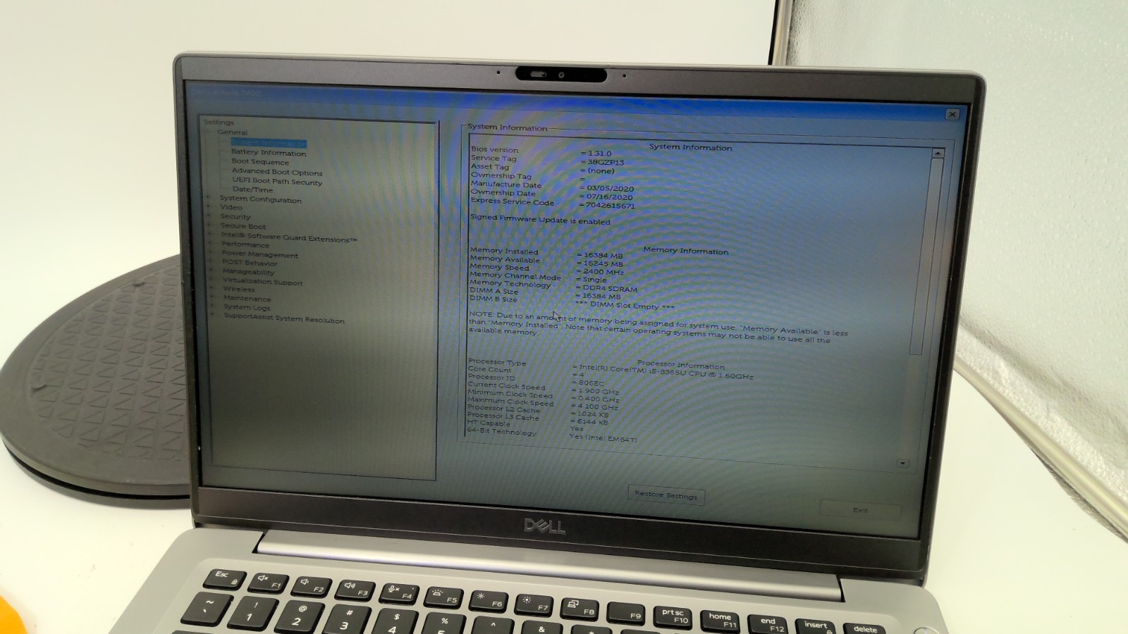 Dell Latitude 7400 i5-8365U 1.60G 16GB DDR4 256GB SSD GRADE A 14″ BSN2733