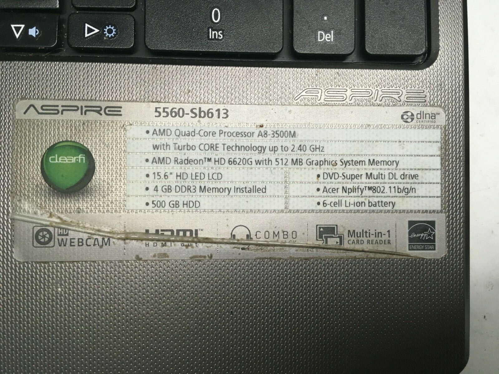 Acer 5560-Sb613 Laptop For Parts Bad charging port NO HDD/RAM/Charger JR