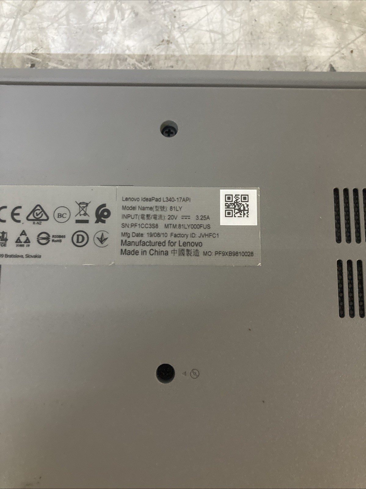 Lenovo Ideapad L340-17API AMD Ryzen 5 3500U 2.1 GHz 8 GB No HDD Boot to BIOS