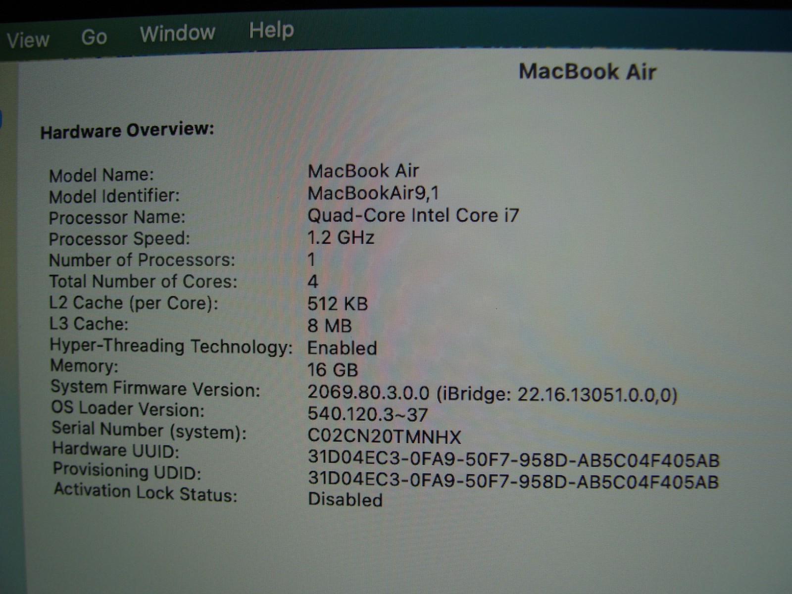 Apple MacBook Air 13″ A2179/BTO 2020 i7-1060NG7 1.2GHz 16GB 256GB OS Monterey