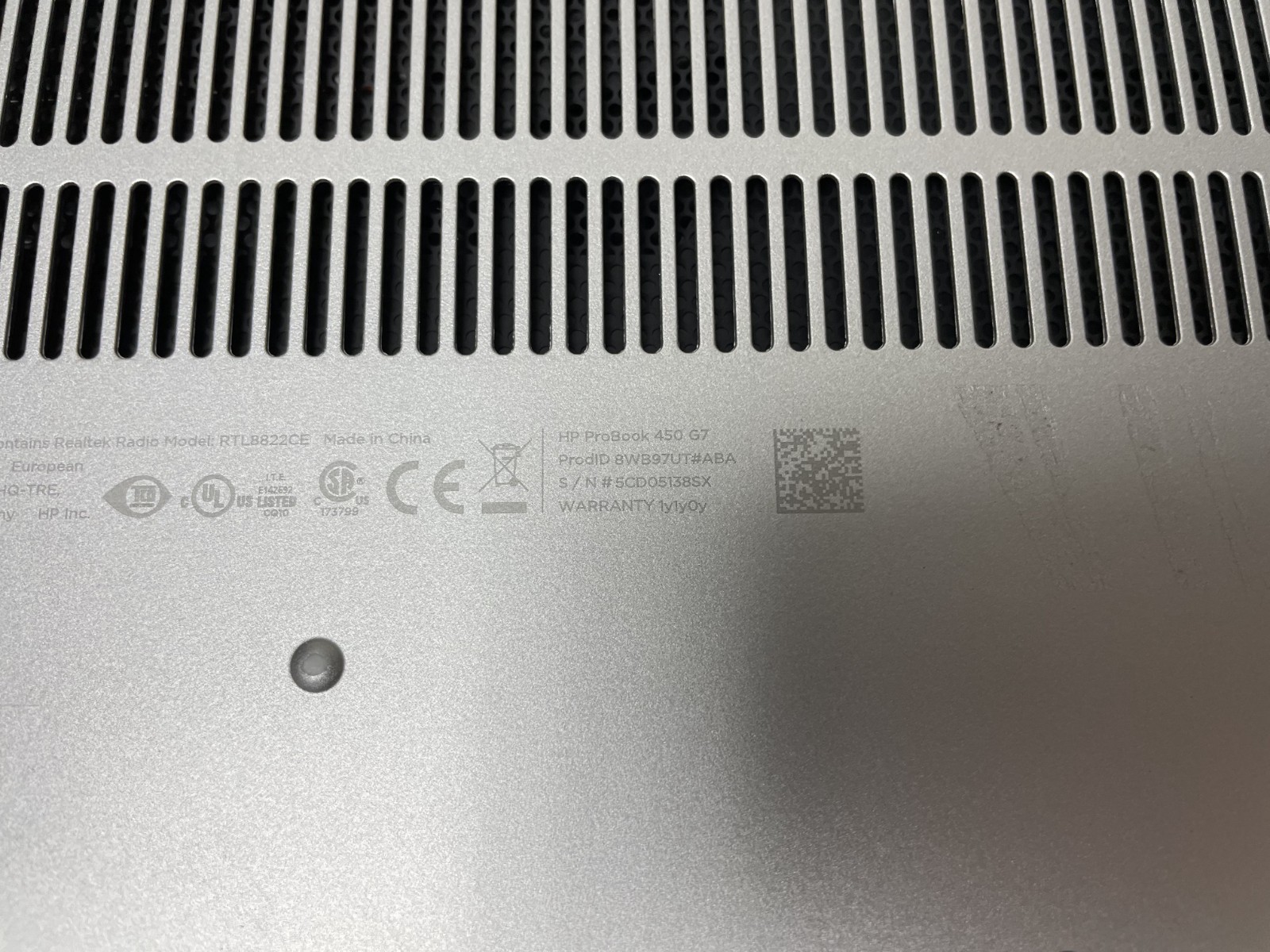 HP Probook 450 G7 Intel Core i5-10210U @1.60GHz 8GB RAM NO SSD BrokenScreen