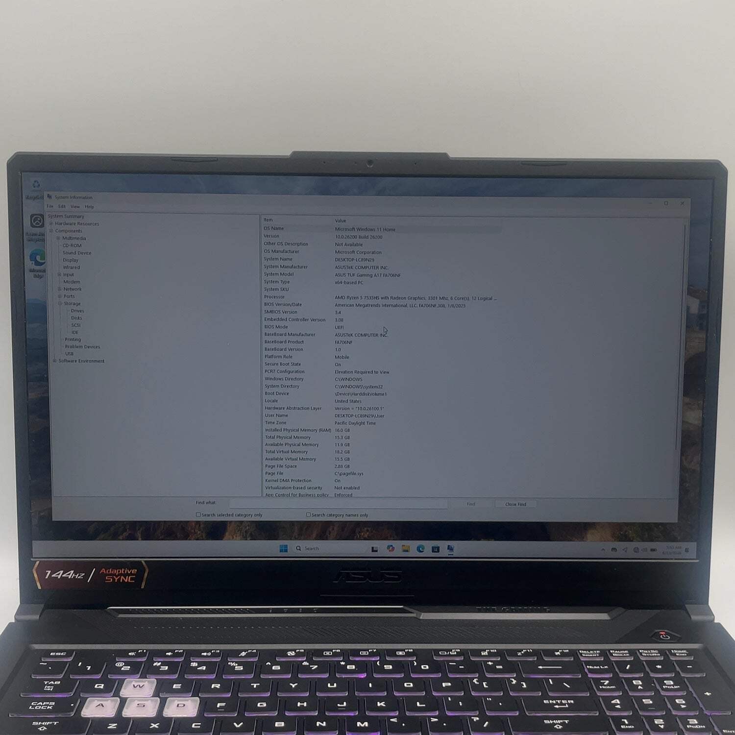 Asus TUF A17 FA706N 17.3″ Ryzen 5 7535HS 16GB RAM 512GB SSD GeForce RTX 2050