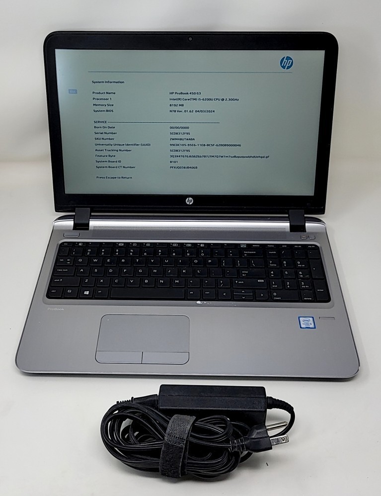 HP PROBOOK 450 G3 2WM48UT-ABA Laptop Intel I5-6200U 8GB 500GB SEE NOTES