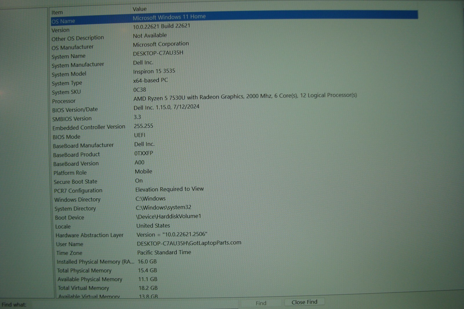 Dell Inspiron 15 3535 15.6” FHD TOUCH AMD Ryzen 5 7530U 2GHz 16GB 512GB +Charger