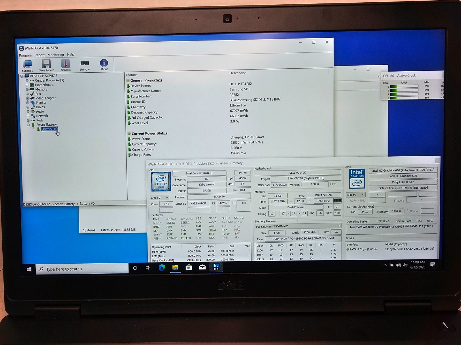 Dell Precision 3520 i7-7820HQ NVIDIA M620 16GB RAM 256GB SSD Win 10 NO AC #04