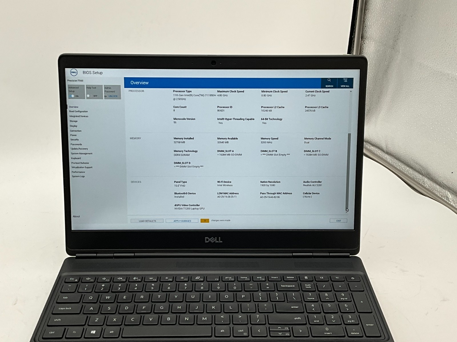DELL Precision 7560 i7-11850H 2.50g 32GB 1TB T1200 15.6″ WIN11 Laptop 9S0K6J3