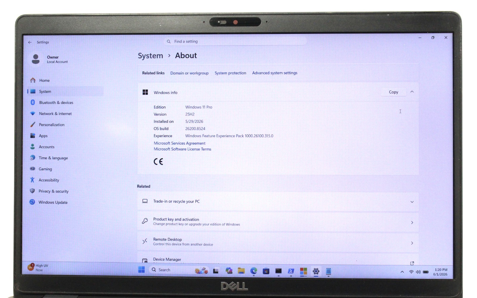 DELL LATITUDE 5500 15.6″ 1.6GHz i5-8265U 256GB SSD 8GB RAM Win 11 Pro ; 6181929