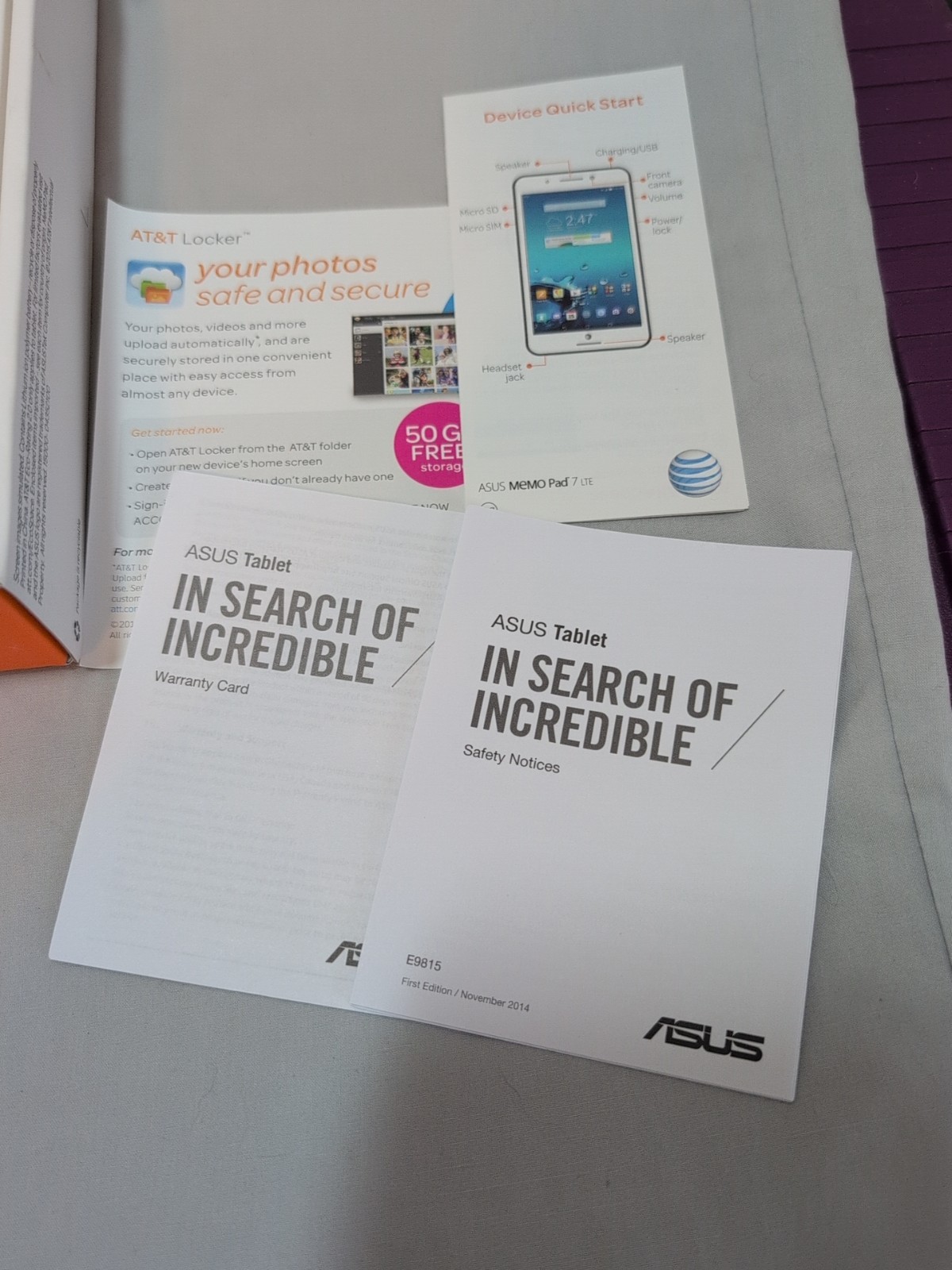 Asus Memo Pad 7 LTE W/ Power Adapter, USB Cable, & Device Quick Start NEW SEALED